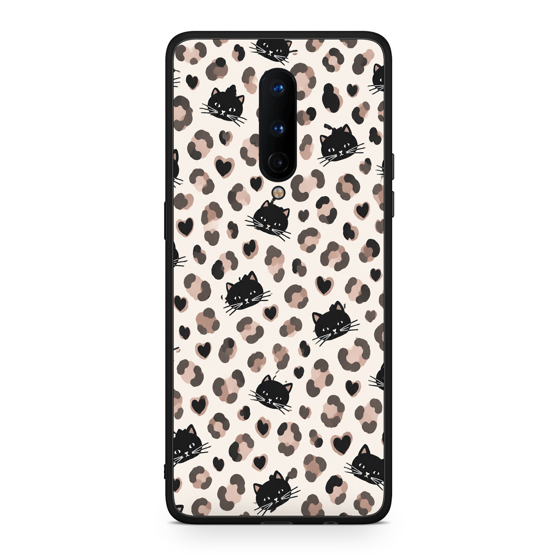 Θήκη OnePlus 8 Leopard Spots and Black Cats on Cream από τη Smartfits με σχέδιο στο πίσω μέρος και μαύρο περίβλημα | OnePlus 8 Leopard Spots and Black Cats on Cream case with colorful back and black bezels