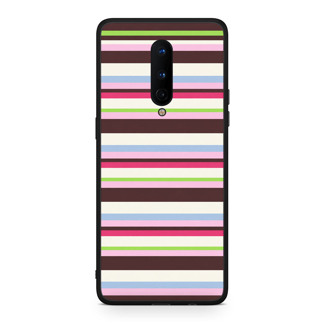 Θήκη OnePlus 8 Multicolour Horizontal Stripes από τη Smartfits με σχέδιο στο πίσω μέρος και μαύρο περίβλημα | OnePlus 8 Multicolour Horizontal Stripes case with colorful back and black bezels