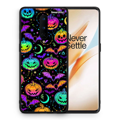 Θήκη OnePlus 8 Neon Halloween από τη Smartfits με σχέδιο στο πίσω μέρος και μαύρο περίβλημα | OnePlus 8 Neon Halloween case with colorful back and black bezels