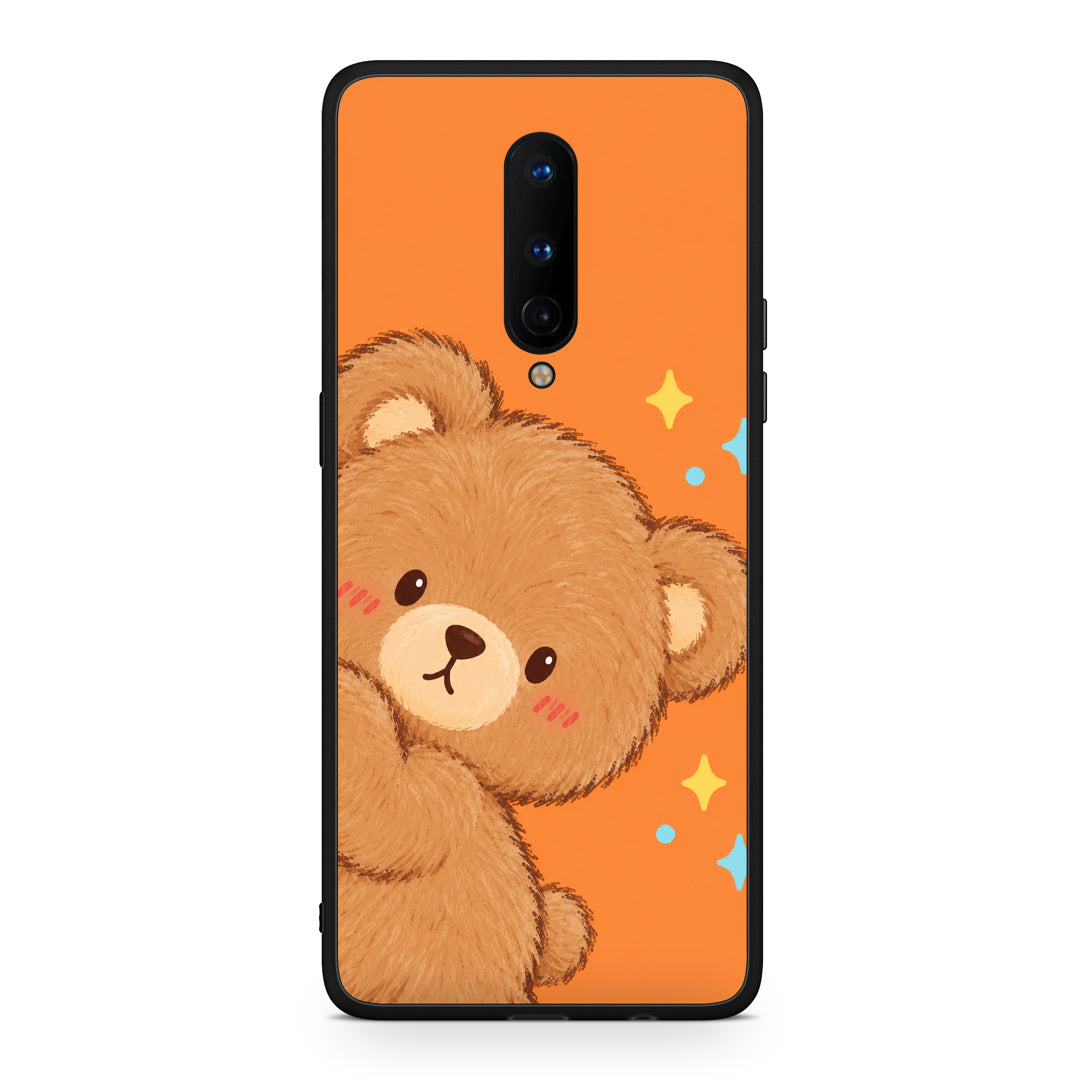 Θήκη OnePlus 8 Peekaboo Teddy on Orange από τη Smartfits με σχέδιο στο πίσω μέρος και μαύρο περίβλημα | OnePlus 8 Peekaboo Teddy on Orange case with colorful back and black bezels