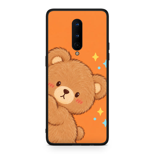 Θήκη OnePlus 8 Peekaboo Teddy on Orange από τη Smartfits με σχέδιο στο πίσω μέρος και μαύρο περίβλημα | OnePlus 8 Peekaboo Teddy on Orange case with colorful back and black bezels