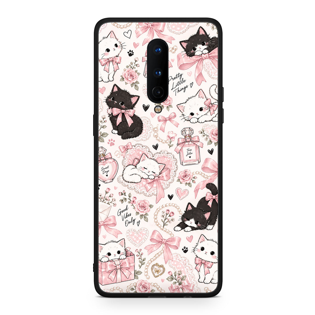 Θήκη OnePlus 8 Pink Bows and Kittens Collage από τη Smartfits με σχέδιο στο πίσω μέρος και μαύρο περίβλημα | OnePlus 8 Pink Bows and Kittens Collage case with colorful back and black bezels
