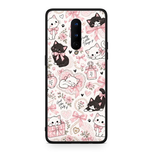Θήκη OnePlus 8 Pink Bows and Kittens Collage από τη Smartfits με σχέδιο στο πίσω μέρος και μαύρο περίβλημα | OnePlus 8 Pink Bows and Kittens Collage case with colorful back and black bezels