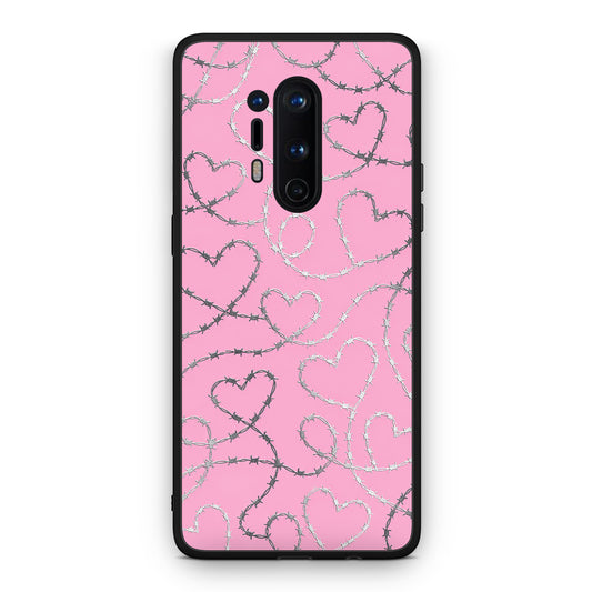 Θήκη OnePlus 8 Pro Barbed Wire Hearts on Pink από τη Smartfits με σχέδιο στο πίσω μέρος και μαύρο περίβλημα | OnePlus 8 Pro Barbed Wire Hearts on Pink case with colorful back and black bezels