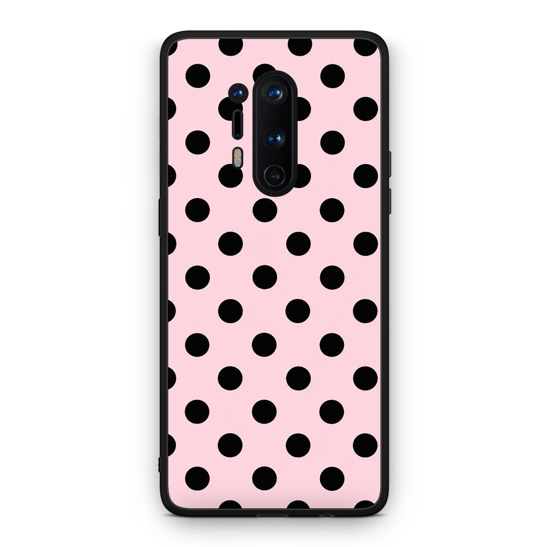 Θήκη OnePlus 8 Pro Black Polka Dots on Pink από τη Smartfits με σχέδιο στο πίσω μέρος και μαύρο περίβλημα | OnePlus 8 Pro Black Polka Dots on Pink case with colorful back and black bezels