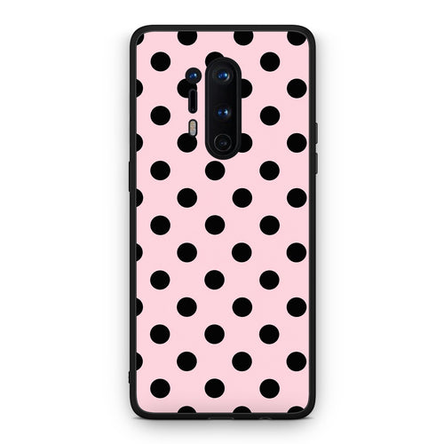 Θήκη OnePlus 8 Pro Black Polka Dots on Pink από τη Smartfits με σχέδιο στο πίσω μέρος και μαύρο περίβλημα | OnePlus 8 Pro Black Polka Dots on Pink case with colorful back and black bezels