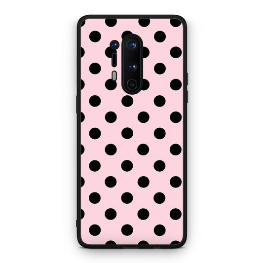 Θήκη OnePlus 8 Pro Black Polka Dots on Pink από τη Smartfits με σχέδιο στο πίσω μέρος και μαύρο περίβλημα | OnePlus 8 Pro Black Polka Dots on Pink case with colorful back and black bezels