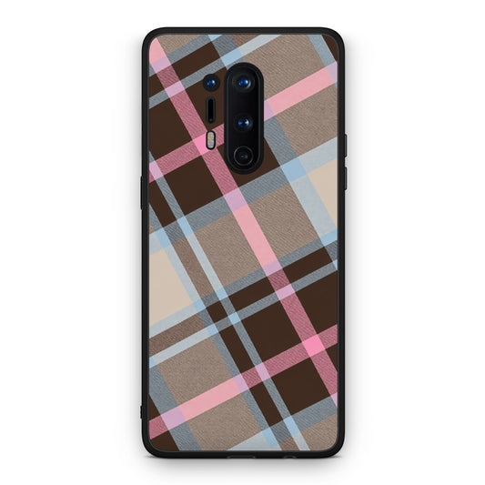 Θήκη OnePlus 8 Pro Brown Pink and Blue Diagonal Plaid από τη Smartfits με σχέδιο στο πίσω μέρος και μαύρο περίβλημα | OnePlus 8 Pro Brown Pink and Blue Diagonal Plaid case with colorful back and black bezels