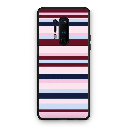 Θήκη OnePlus 8 Pro Burgundy Pink and Blue Horizontal Stripes από τη Smartfits με σχέδιο στο πίσω μέρος και μαύρο περίβλημα | OnePlus 8 Pro Burgundy Pink and Blue Horizontal Stripes case with colorful back and black bezels