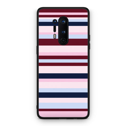 Θήκη OnePlus 8 Pro Burgundy Pink and Blue Horizontal Stripes από τη Smartfits με σχέδιο στο πίσω μέρος και μαύρο περίβλημα | OnePlus 8 Pro Burgundy Pink and Blue Horizontal Stripes case with colorful back and black bezels