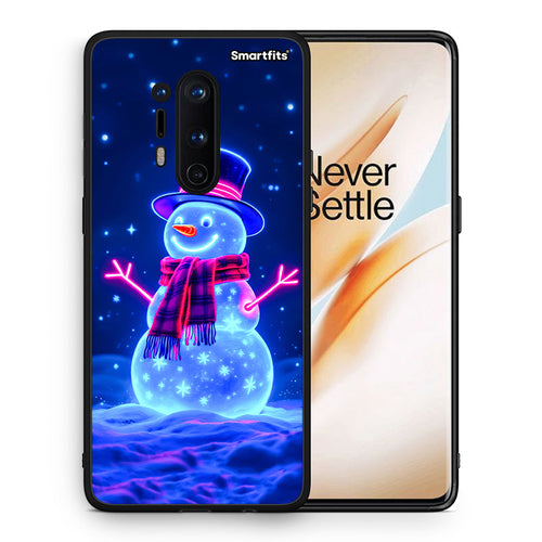 Θήκη OnePlus 8 Pro Christmas Neon Snowman από τη Smartfits με σχέδιο στο πίσω μέρος και μαύρο περίβλημα | OnePlus 8 Pro Christmas Neon Snowman case with colorful back and black bezels