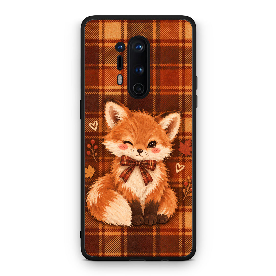 Θήκη OnePlus 8 Pro Fox on Autumn Tartan από τη Smartfits με σχέδιο στο πίσω μέρος και μαύρο περίβλημα | OnePlus 8 Pro Fox on Autumn Tartan case with colorful back and black bezels