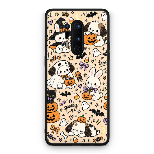 Θήκη OnePlus 8 Pro Halloween Puppies and Friends on Cream από τη Smartfits με σχέδιο στο πίσω μέρος και μαύρο περίβλημα | OnePlus 8 Pro Halloween Puppies and Friends on Cream case with colorful back and black bezels