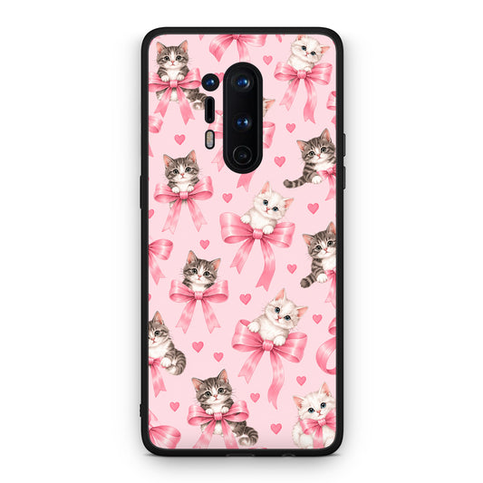 Θήκη OnePlus 8 Pro Kittens and Pink Bows on Pink από τη Smartfits με σχέδιο στο πίσω μέρος και μαύρο περίβλημα | OnePlus 8 Pro Kittens and Pink Bows on Pink case with colorful back and black bezels