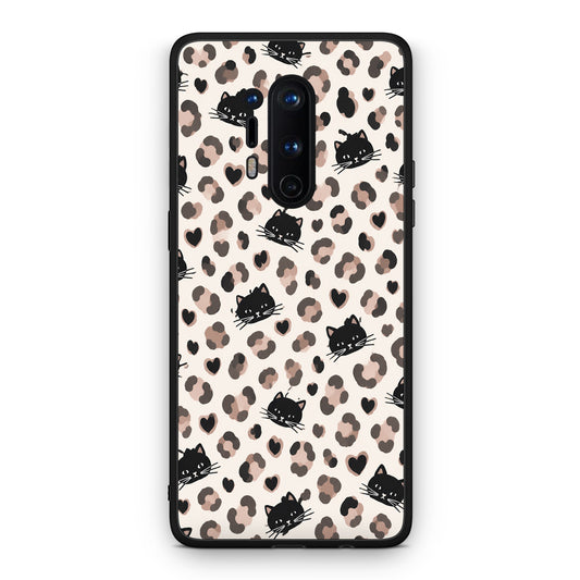 Θήκη OnePlus 8 Pro Leopard Spots and Black Cats on Cream από τη Smartfits με σχέδιο στο πίσω μέρος και μαύρο περίβλημα | OnePlus 8 Pro Leopard Spots and Black Cats on Cream case with colorful back and black bezels