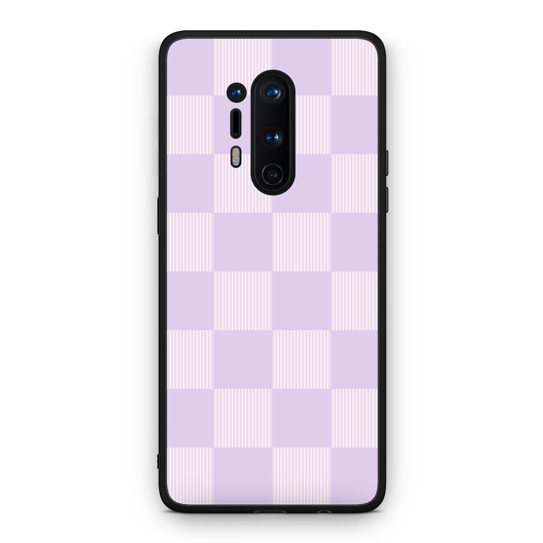 Θήκη OnePlus 8 Pro Lilac and Cream Striped Checks από τη Smartfits με σχέδιο στο πίσω μέρος και μαύρο περίβλημα | OnePlus 8 Pro Lilac and Cream Striped Checks case with colorful back and black bezels