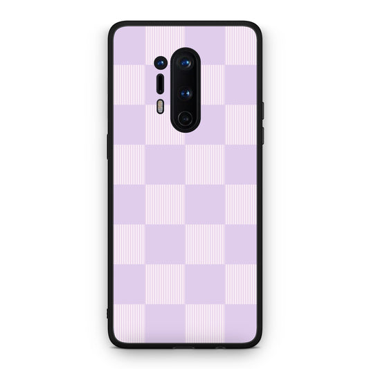 Θήκη OnePlus 8 Pro Lilac and Cream Striped Checks από τη Smartfits με σχέδιο στο πίσω μέρος και μαύρο περίβλημα | OnePlus 8 Pro Lilac and Cream Striped Checks case with colorful back and black bezels