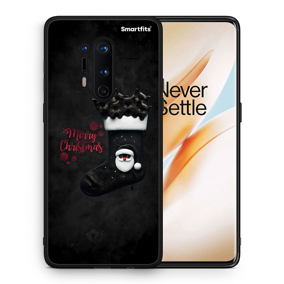 Θήκη OnePlus 8 Pro Merry Cat Christmas από τη Smartfits με σχέδιο στο πίσω μέρος και μαύρο περίβλημα | OnePlus 8 Pro Merry Cat Christmas case with colorful back and black bezels