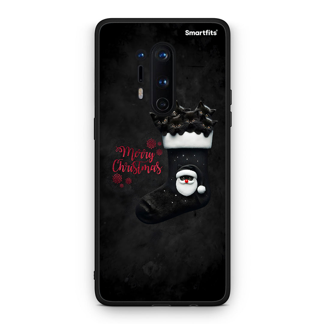 OnePlus 8 Pro Merry Cat Christmas θήκη από τη Smartfits με σχέδιο στο πίσω μέρος και μαύρο περίβλημα | Smartphone case with colorful back and black bezels by Smartfits