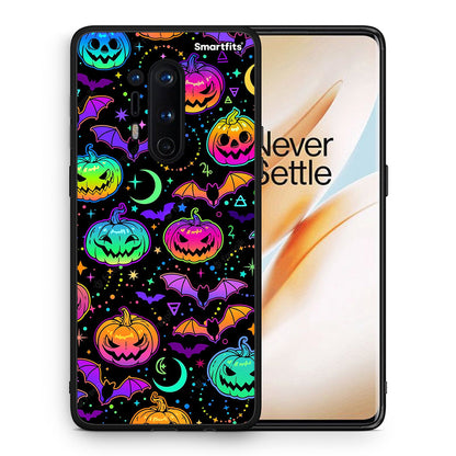 Θήκη OnePlus 8 Pro Neon Halloween από τη Smartfits με σχέδιο στο πίσω μέρος και μαύρο περίβλημα | OnePlus 8 Pro Neon Halloween case with colorful back and black bezels
