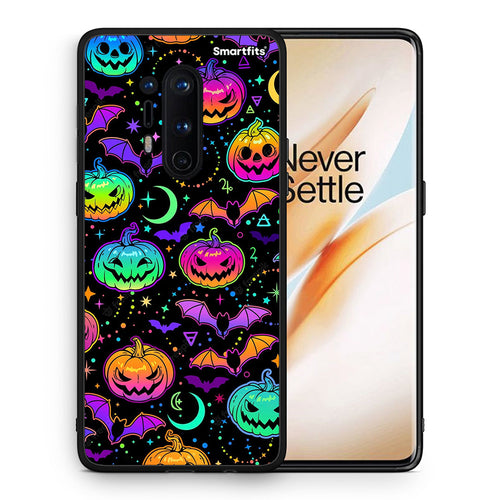 Θήκη OnePlus 8 Pro Neon Halloween από τη Smartfits με σχέδιο στο πίσω μέρος και μαύρο περίβλημα | OnePlus 8 Pro Neon Halloween case with colorful back and black bezels