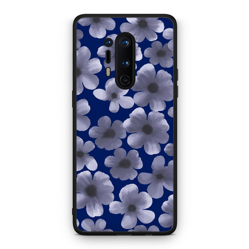 Θήκη OnePlus 8 Pro Pale Blue Flowers on Navy από τη Smartfits με σχέδιο στο πίσω μέρος και μαύρο περίβλημα | OnePlus 8 Pro Pale Blue Flowers on Navy case with colorful back and black bezels