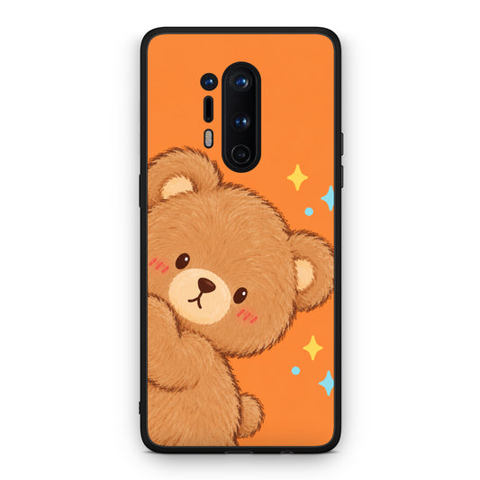 Θήκη OnePlus 8 Pro Peekaboo Teddy on Orange από τη Smartfits με σχέδιο στο πίσω μέρος και μαύρο περίβλημα | OnePlus 8 Pro Peekaboo Teddy on Orange case with colorful back and black bezels