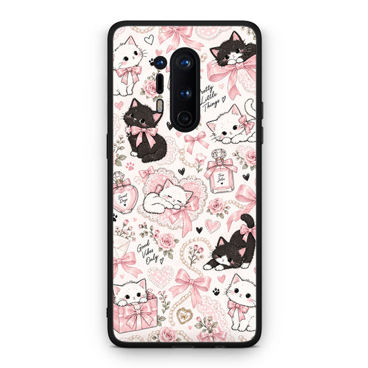 Θήκη OnePlus 8 Pro Pink Bows and Kittens Collage από τη Smartfits με σχέδιο στο πίσω μέρος και μαύρο περίβλημα | OnePlus 8 Pro Pink Bows and Kittens Collage case with colorful back and black bezels