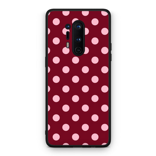 Θήκη OnePlus 8 Pro Pink Polka Dots on Burgundy από τη Smartfits με σχέδιο στο πίσω μέρος και μαύρο περίβλημα | OnePlus 8 Pro Pink Polka Dots on Burgundy case with colorful back and black bezels