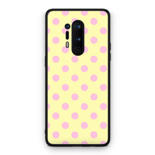 Θήκη OnePlus 8 Pro Pink Polka Dots on Yellow από τη Smartfits με σχέδιο στο πίσω μέρος και μαύρο περίβλημα | OnePlus 8 Pro Pink Polka Dots on Yellow case with colorful back and black bezels