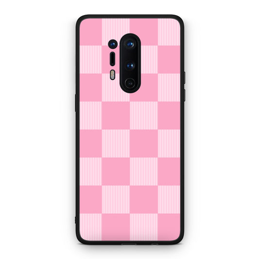 Θήκη OnePlus 8 Pro Pink and White Striped Checks από τη Smartfits με σχέδιο στο πίσω μέρος και μαύρο περίβλημα | OnePlus 8 Pro Pink and White Striped Checks case with colorful back and black bezels