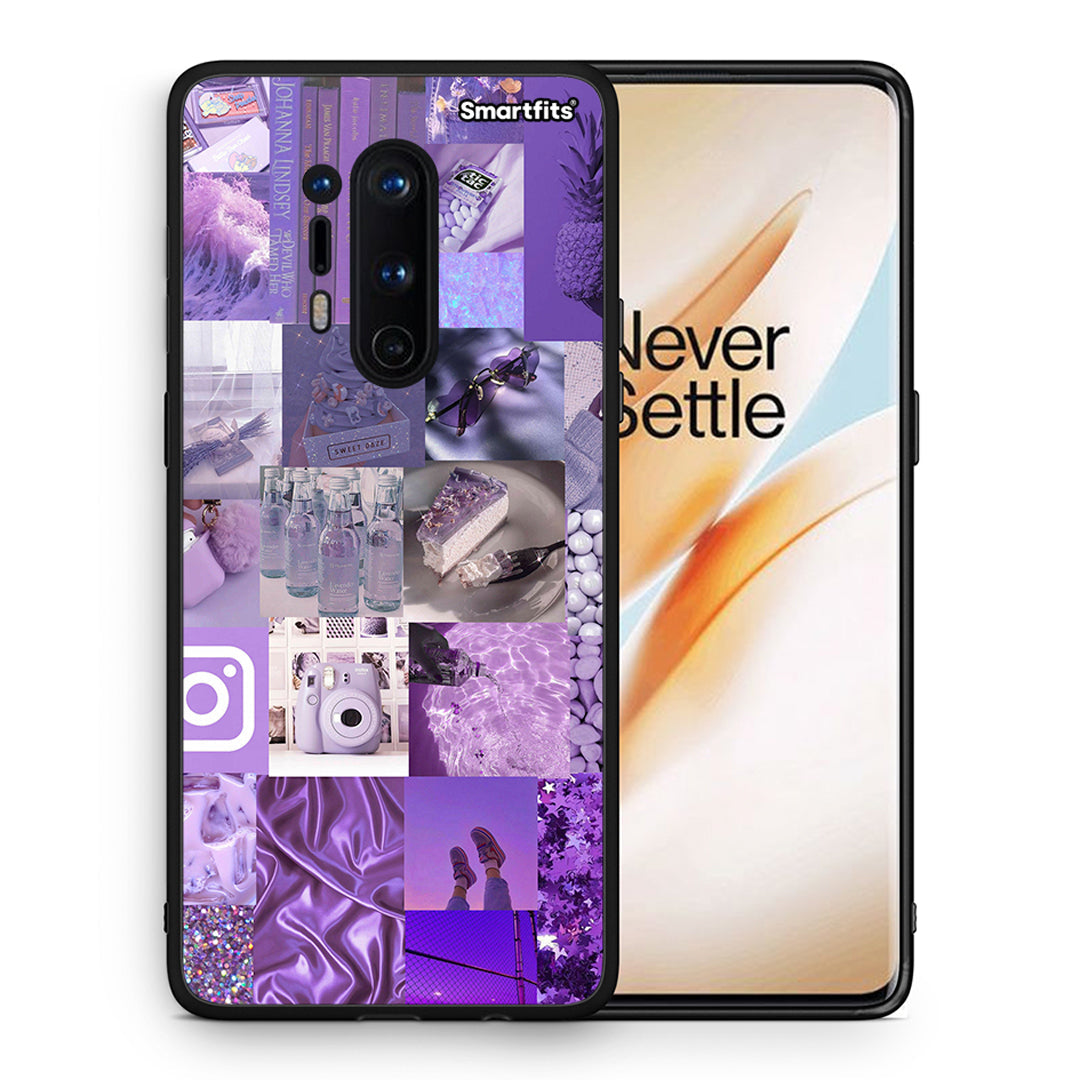 Θήκη OnePlus 8 Pro Purple Aesthetic Collage από τη Smartfits με σχέδιο στο πίσω μέρος και μαύρο περίβλημα | OnePlus 8 Pro Purple Aesthetic Collage case with colorful back and black bezels