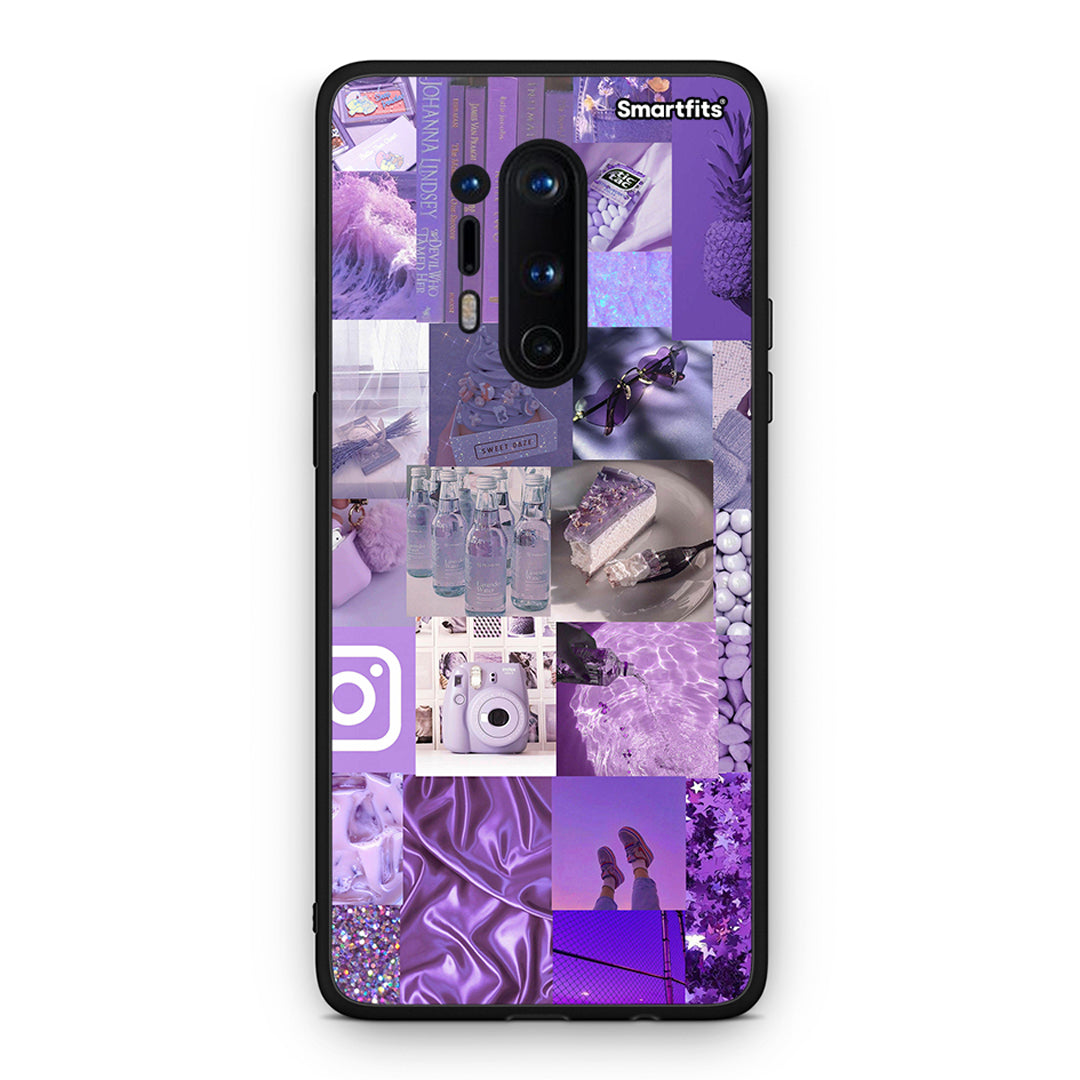 OnePlus 8 Pro Purple Aesthetic Collage θήκη από τη Smartfits με σχέδιο στο πίσω μέρος και μαύρο περίβλημα | Smartphone case with colorful back and black bezels by Smartfits
