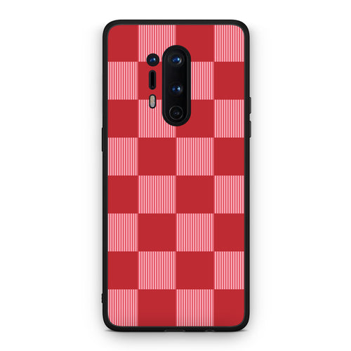 Θήκη OnePlus 8 Pro Red and Pink Striped Checks από τη Smartfits με σχέδιο στο πίσω μέρος και μαύρο περίβλημα | OnePlus 8 Pro Red and Pink Striped Checks case with colorful back and black bezels