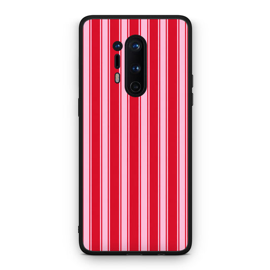 Θήκη OnePlus 8 Pro Red and Pink Vertical Pinstripes από τη Smartfits με σχέδιο στο πίσω μέρος και μαύρο περίβλημα | OnePlus 8 Pro Red and Pink Vertical Pinstripes case with colorful back and black bezels