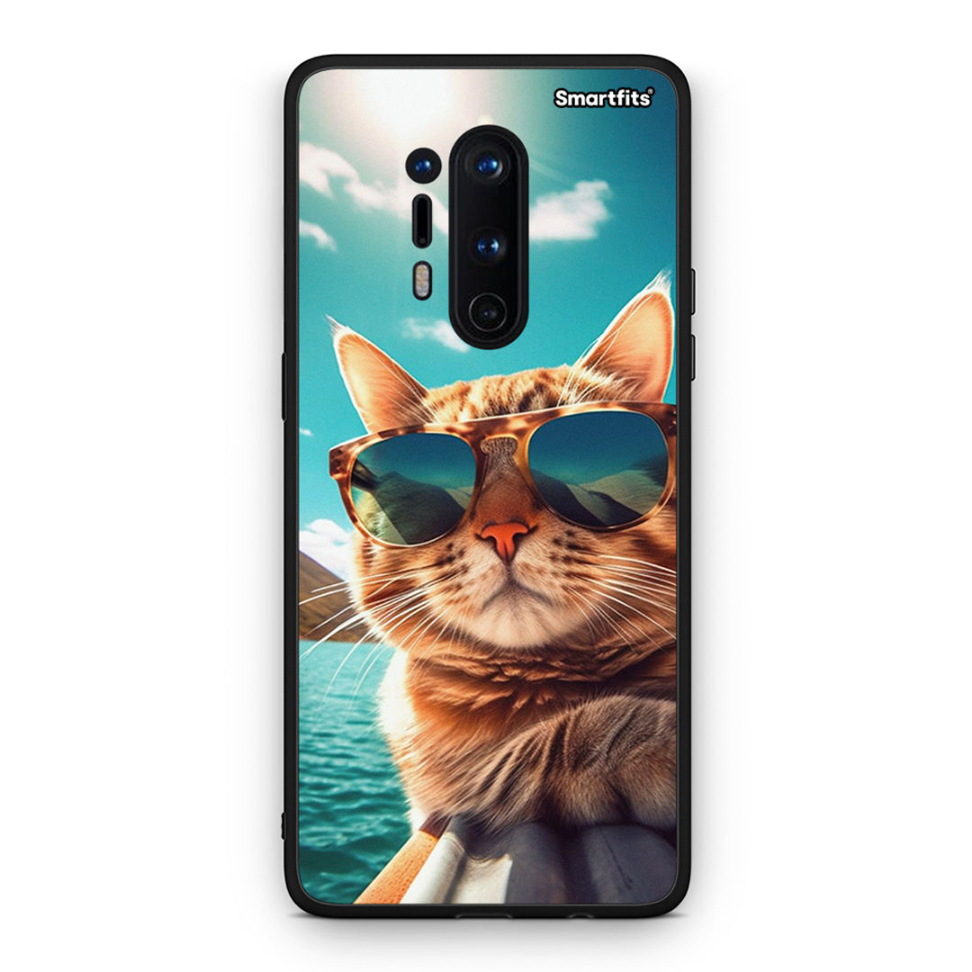 OnePlus 8 Pro Summer Cat θήκη από τη Smartfits με σχέδιο στο πίσω μέρος και μαύρο περίβλημα | Smartphone case with colorful back and black bezels by Smartfits