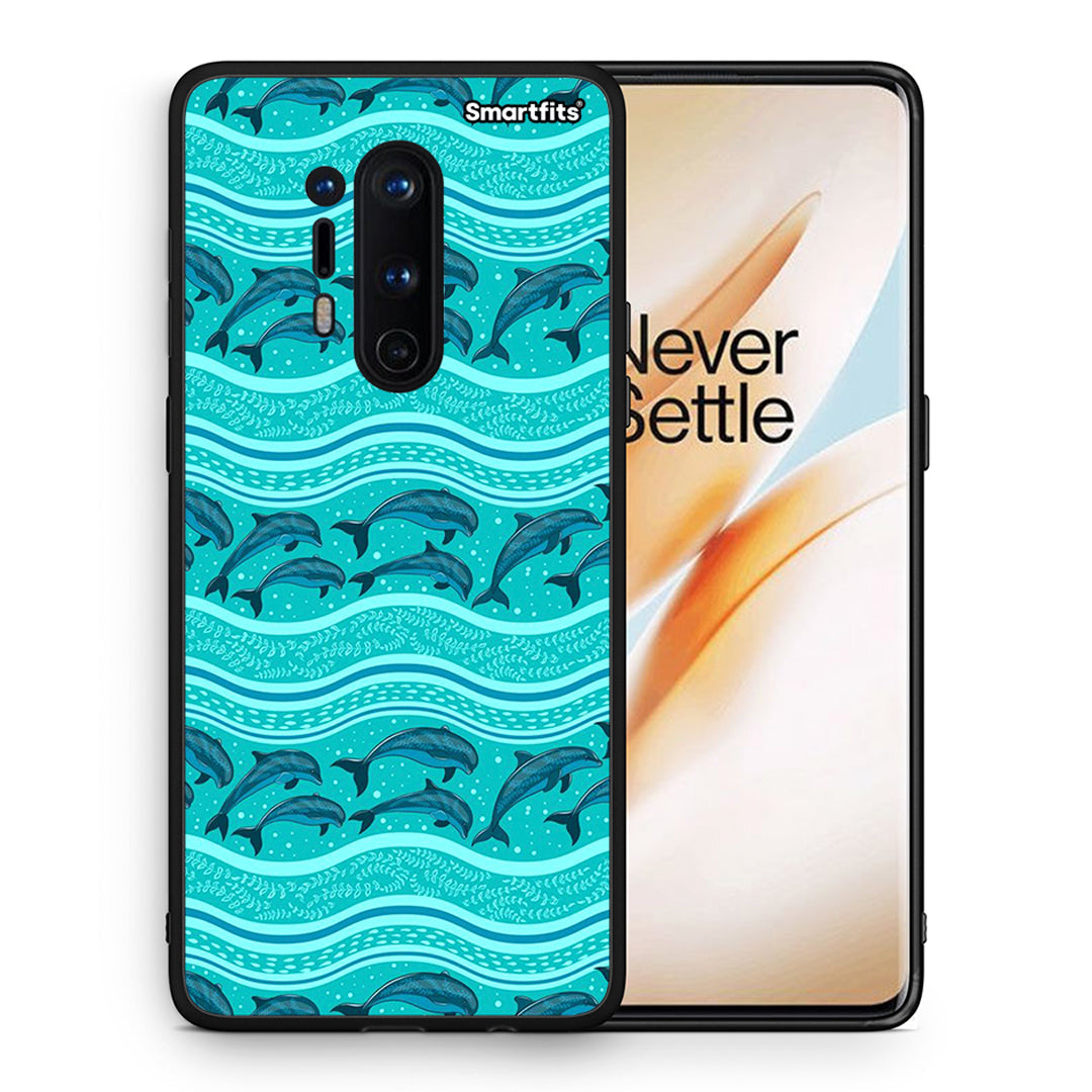 Θήκη OnePlus 8 Pro Swimming Dolphins από τη Smartfits με σχέδιο στο πίσω μέρος και μαύρο περίβλημα | OnePlus 8 Pro Swimming Dolphins case with colorful back and black bezels