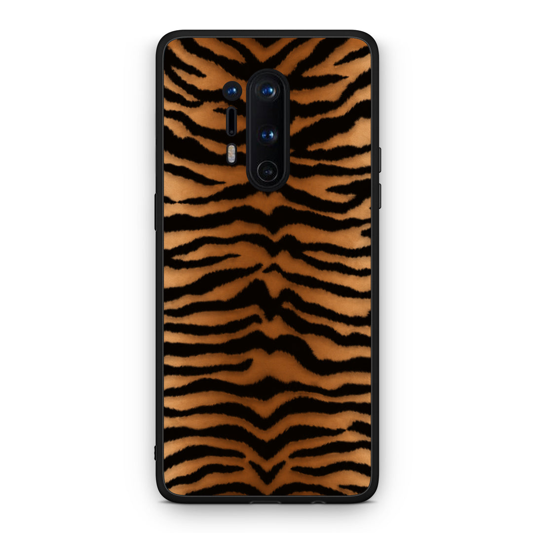 Θήκη OnePlus 8 Pro Tiger Print Orange and Black από τη Smartfits με σχέδιο στο πίσω μέρος και μαύρο περίβλημα | OnePlus 8 Pro Tiger Print Orange and Black case with colorful back and black bezels