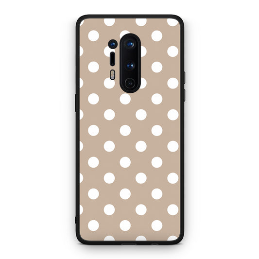 Θήκη OnePlus 8 Pro White Polka Dots on Taupe από τη Smartfits με σχέδιο στο πίσω μέρος και μαύρο περίβλημα | OnePlus 8 Pro White Polka Dots on Taupe case with colorful back and black bezels