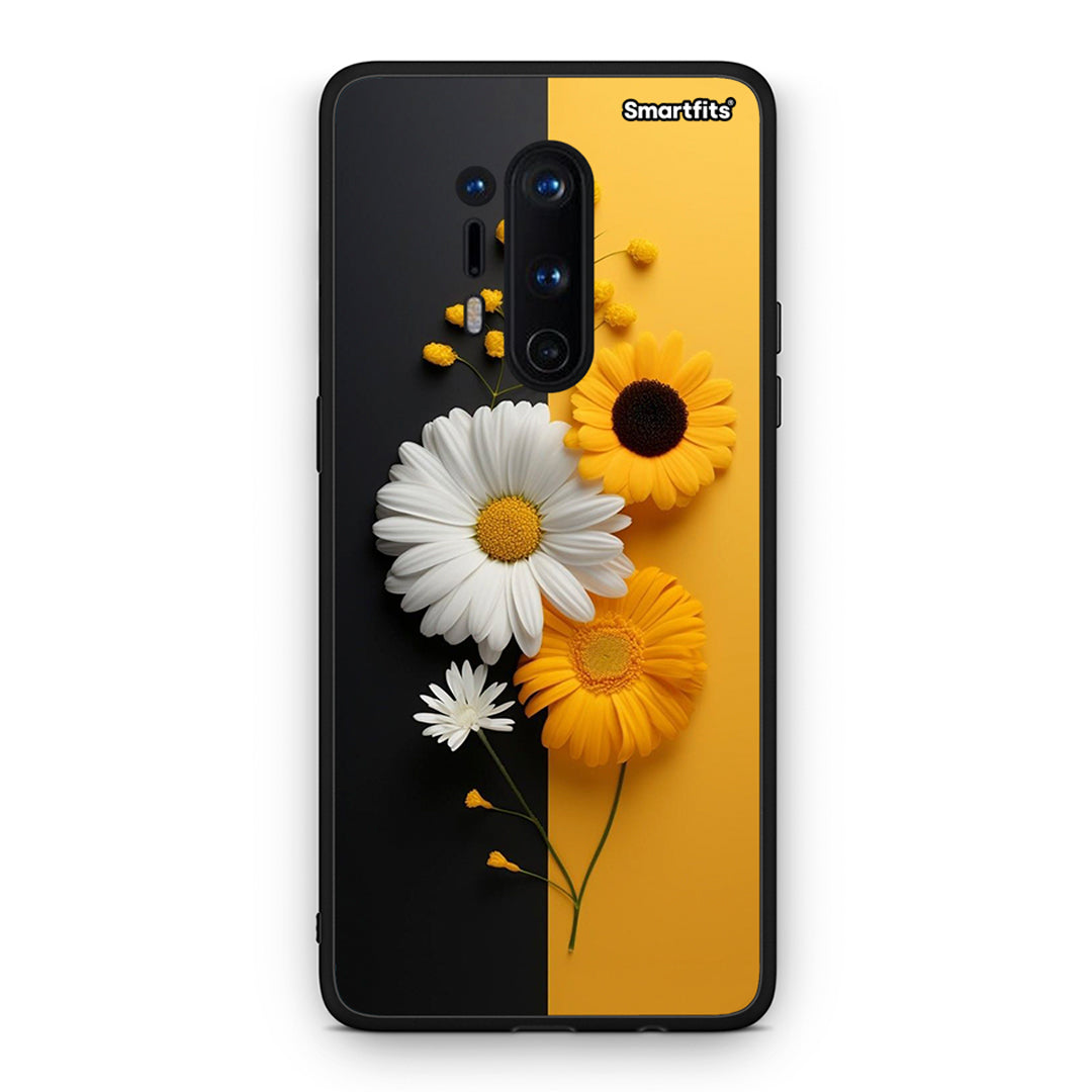 OnePlus 8 Pro Yellow Daisies θήκη από τη Smartfits με σχέδιο στο πίσω μέρος και μαύρο περίβλημα | Smartphone case with colorful back and black bezels by Smartfits