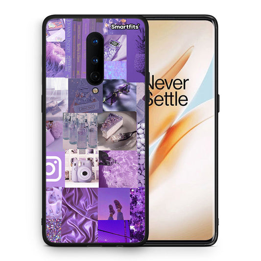 Θήκη OnePlus 8 Purple Aesthetic Collage από τη Smartfits με σχέδιο στο πίσω μέρος και μαύρο περίβλημα | OnePlus 8 Purple Aesthetic Collage case with colorful back and black bezels