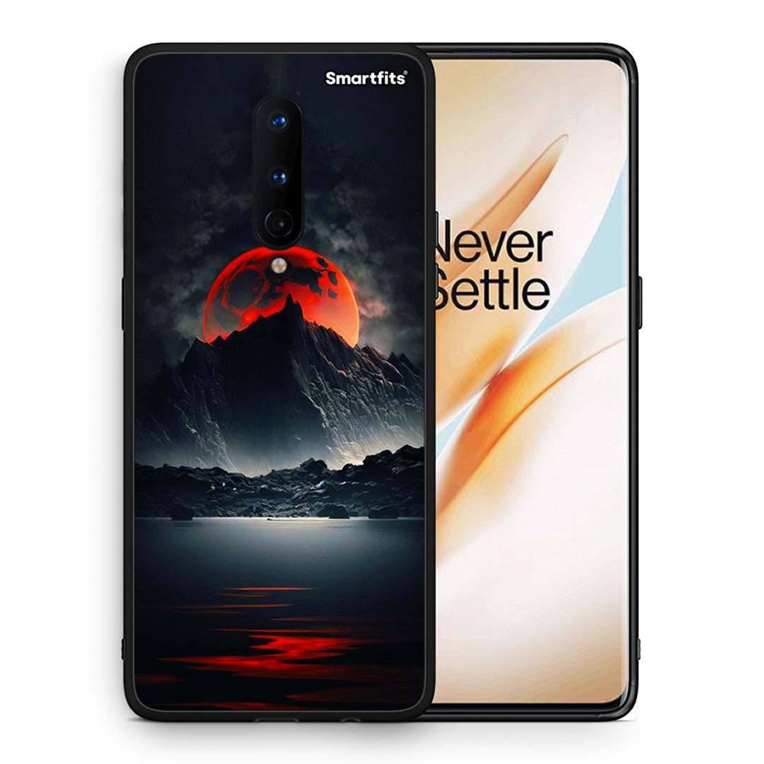 Θήκη OnePlus 8 Red Full Moon από τη Smartfits με σχέδιο στο πίσω μέρος και μαύρο περίβλημα | OnePlus 8 Red Full Moon case with colorful back and black bezels