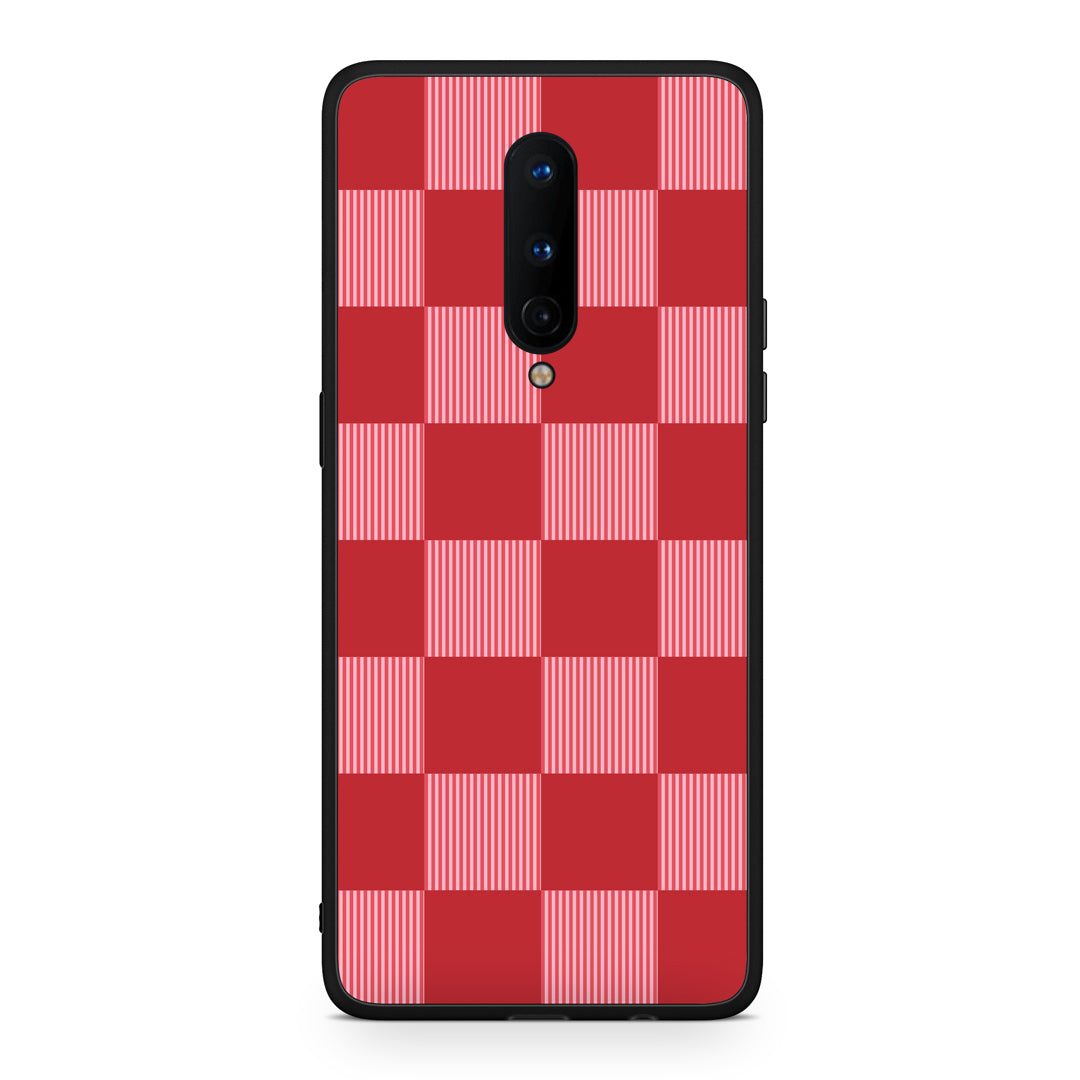 Θήκη OnePlus 8 Red and Pink Striped Checks από τη Smartfits με σχέδιο στο πίσω μέρος και μαύρο περίβλημα | OnePlus 8 Red and Pink Striped Checks case with colorful back and black bezels