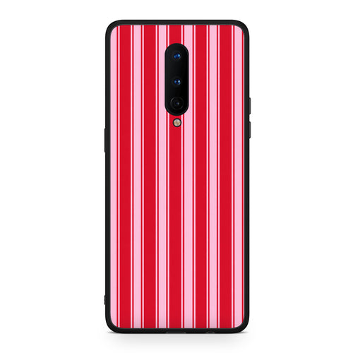 Θήκη OnePlus 8 Red and Pink Vertical Pinstripes από τη Smartfits με σχέδιο στο πίσω μέρος και μαύρο περίβλημα | OnePlus 8 Red and Pink Vertical Pinstripes case with colorful back and black bezels