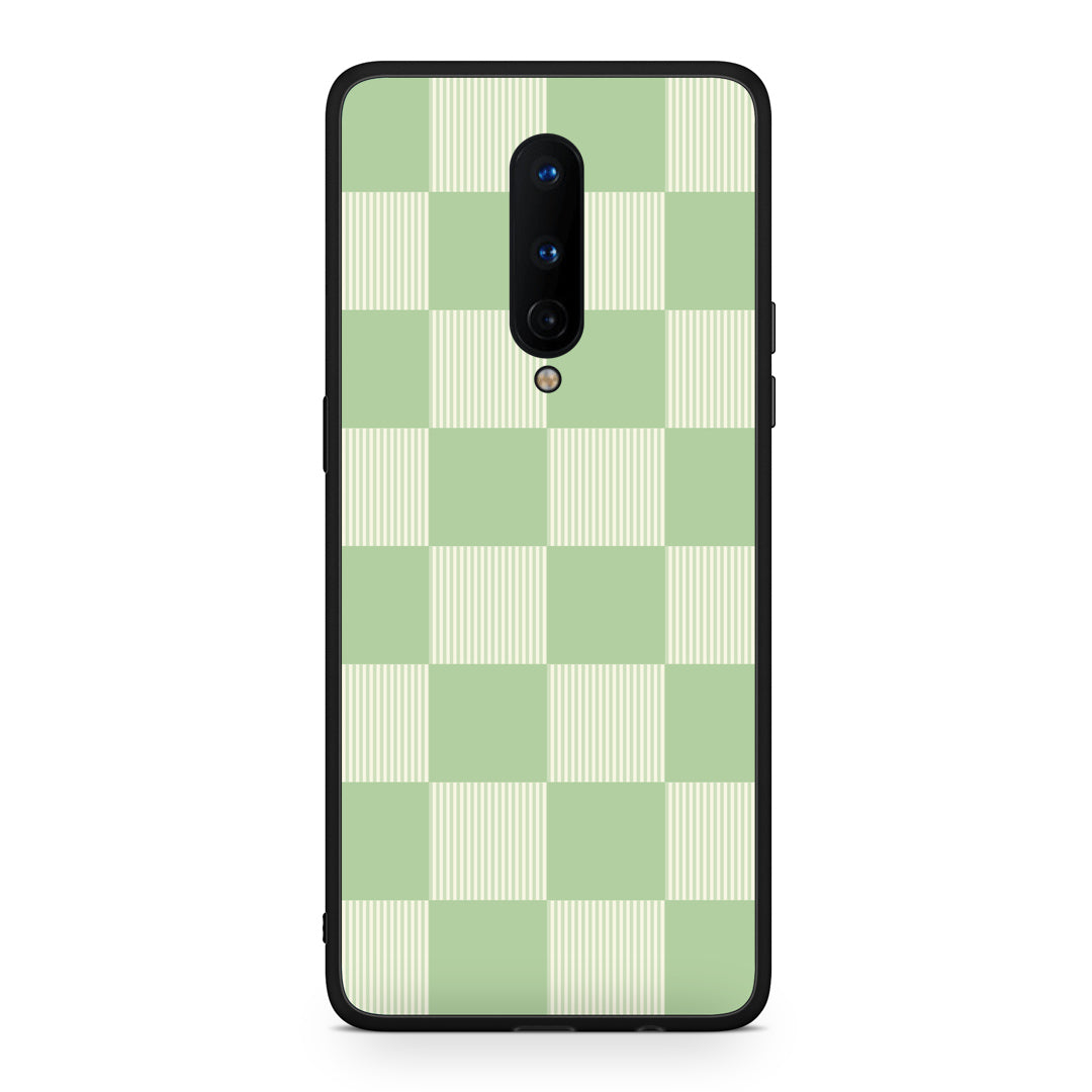 Θήκη OnePlus 8 Sage and Cream Striped Checks από τη Smartfits με σχέδιο στο πίσω μέρος και μαύρο περίβλημα | OnePlus 8 Sage and Cream Striped Checks case with colorful back and black bezels