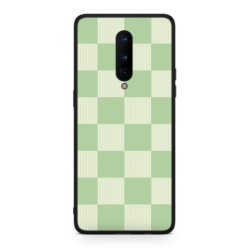 Θήκη OnePlus 8 Sage and Cream Striped Checks από τη Smartfits με σχέδιο στο πίσω μέρος και μαύρο περίβλημα | OnePlus 8 Sage and Cream Striped Checks case with colorful back and black bezels