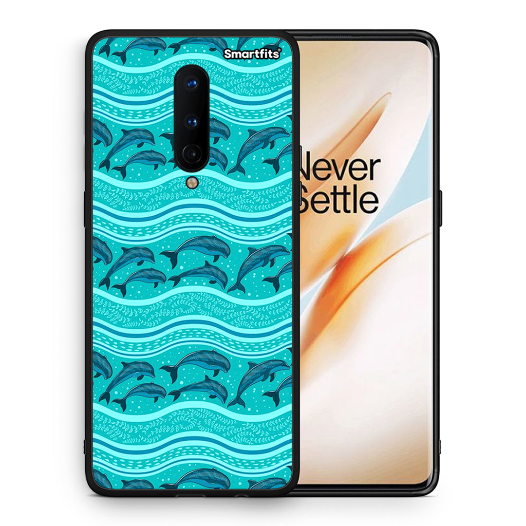 Θήκη OnePlus 8 Swimming Dolphins από τη Smartfits με σχέδιο στο πίσω μέρος και μαύρο περίβλημα | OnePlus 8 Swimming Dolphins case with colorful back and black bezels