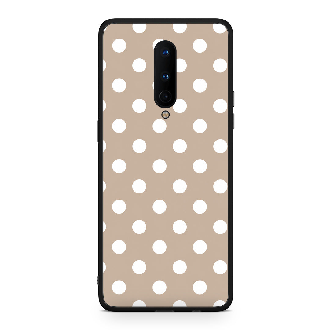 Θήκη OnePlus 8 White Polka Dots on Taupe από τη Smartfits με σχέδιο στο πίσω μέρος και μαύρο περίβλημα | OnePlus 8 White Polka Dots on Taupe case with colorful back and black bezels