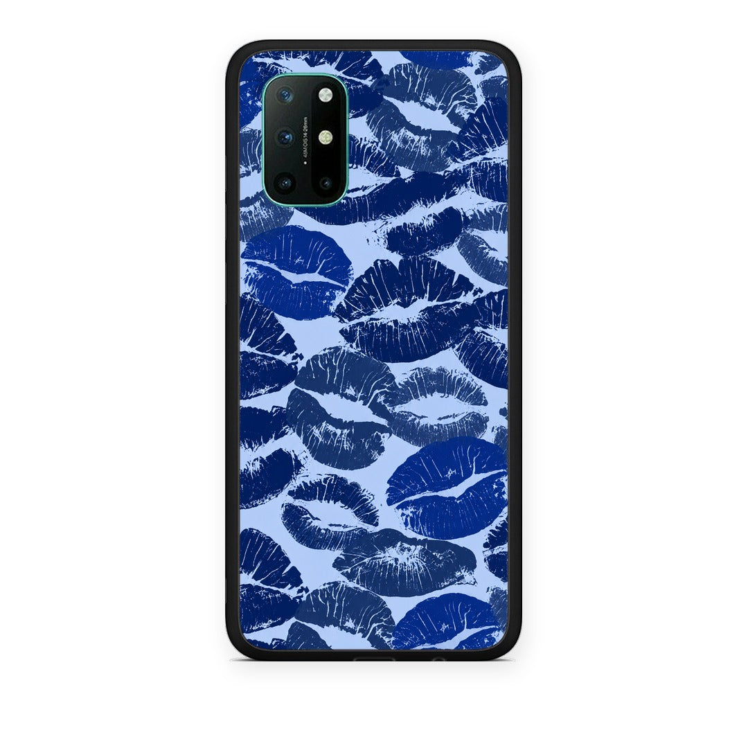 Θήκη OnePlus 8T Blue Lipstick Kisses από τη Smartfits με σχέδιο στο πίσω μέρος και μαύρο περίβλημα | OnePlus 8T Blue Lipstick Kisses case with colorful back and black bezels