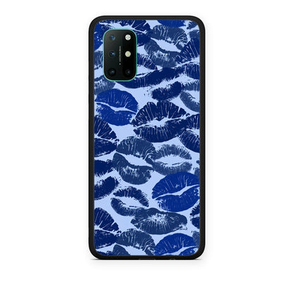 Θήκη OnePlus 8T Blue Lipstick Kisses από τη Smartfits με σχέδιο στο πίσω μέρος και μαύρο περίβλημα | OnePlus 8T Blue Lipstick Kisses case with colorful back and black bezels